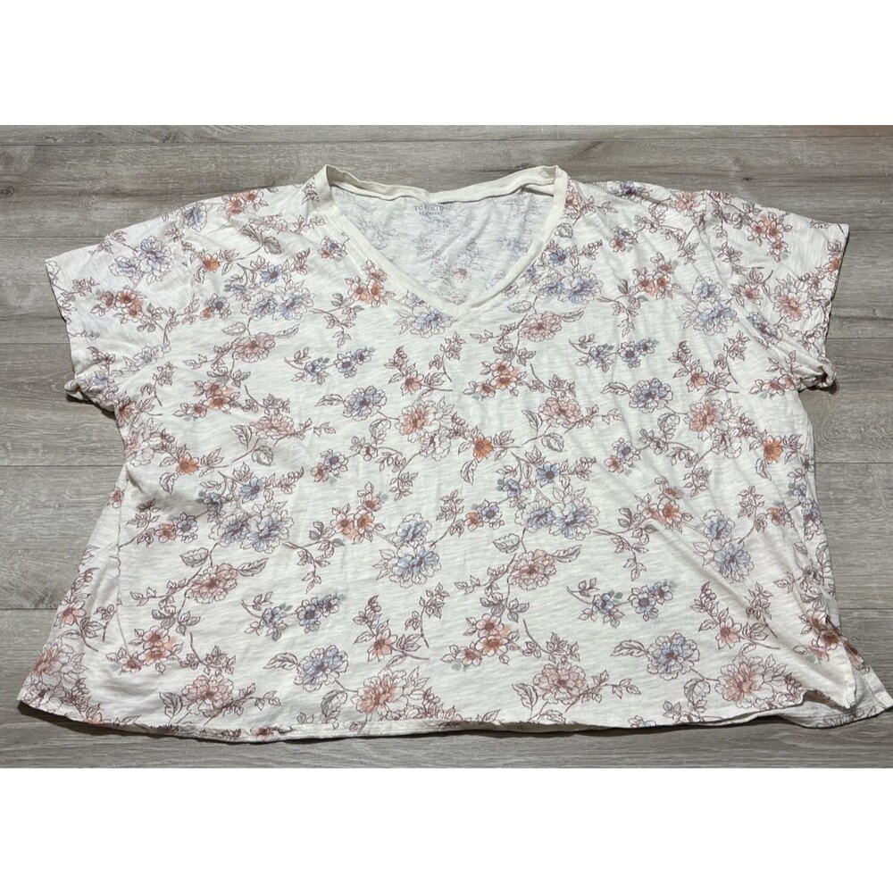 Torrid Relaxed Fit SS Floral T Shirt Neutral Color Print Ivory Rose Peach 4 26W